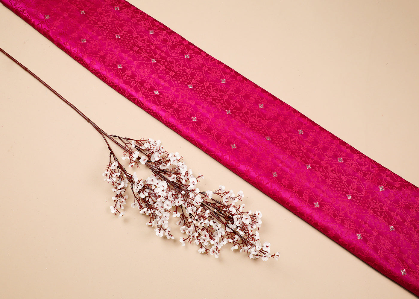 Pink Banarasi Brocade Fabric With All Over Thread And Zari Handloom 19054