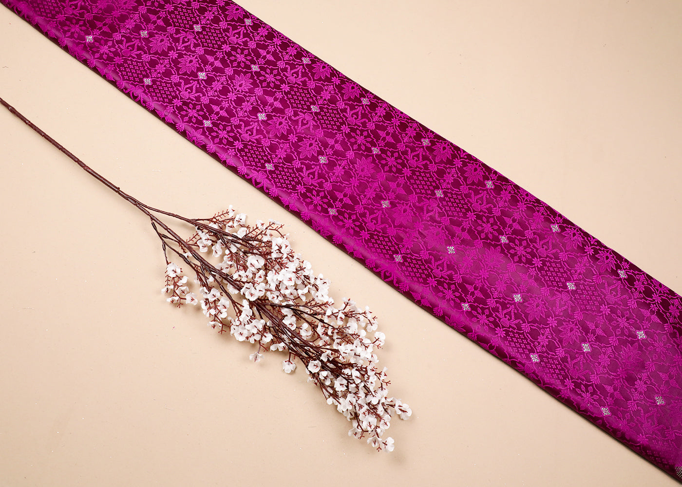 Purple Banarasi Brocade Fabric With All Over Thread And Zari Handloom 19055