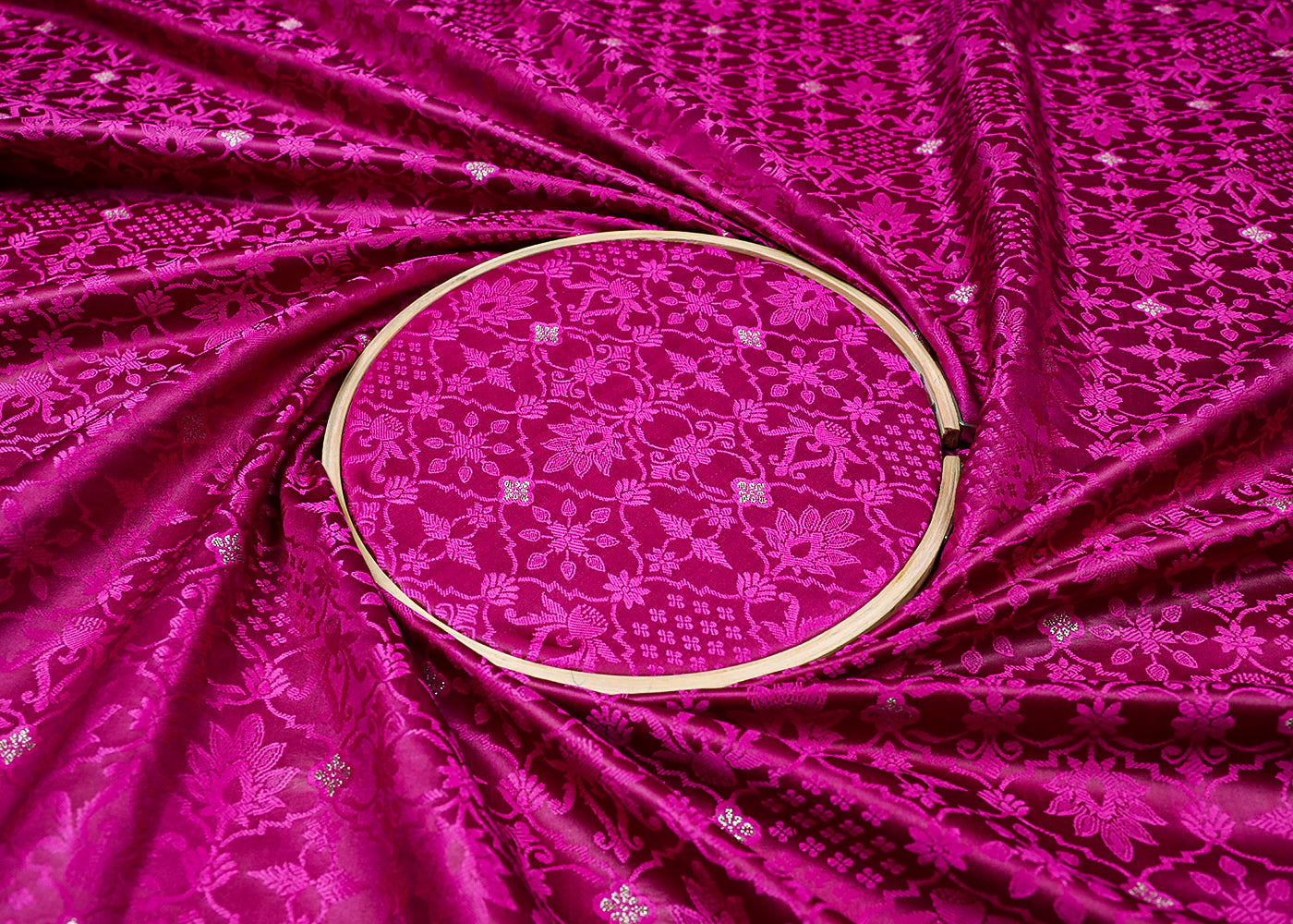 Purple Banarasi Brocade Fabric With All Over Thread And Zari Handloom 19055