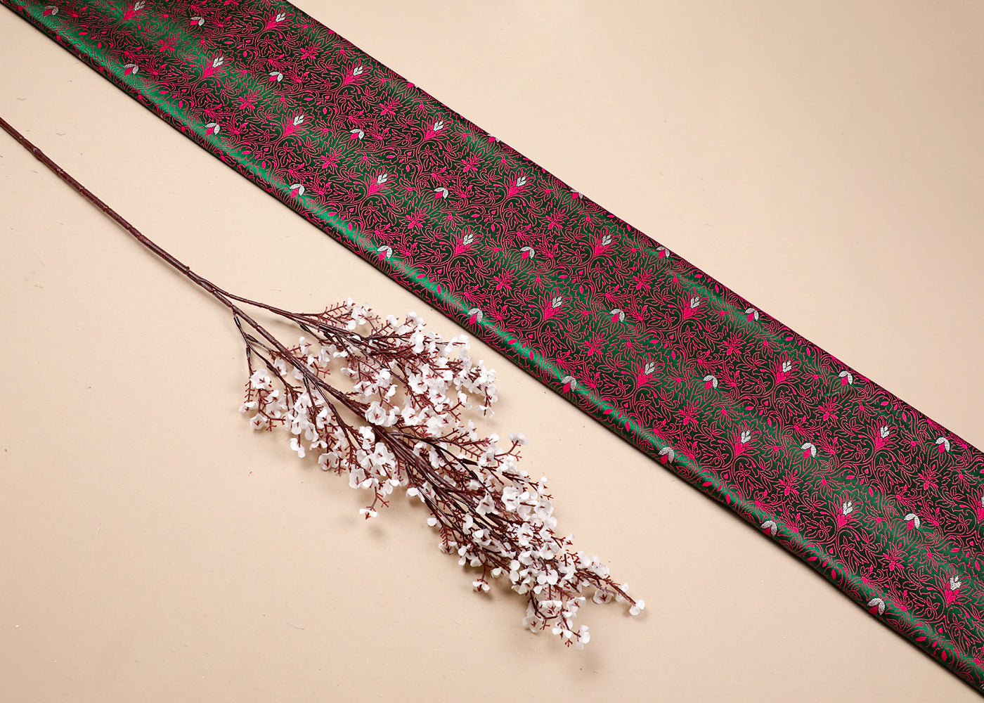 Bottle Green Banarasi Brocade Fabric With All Over Thread And Zari Handloom 19059
