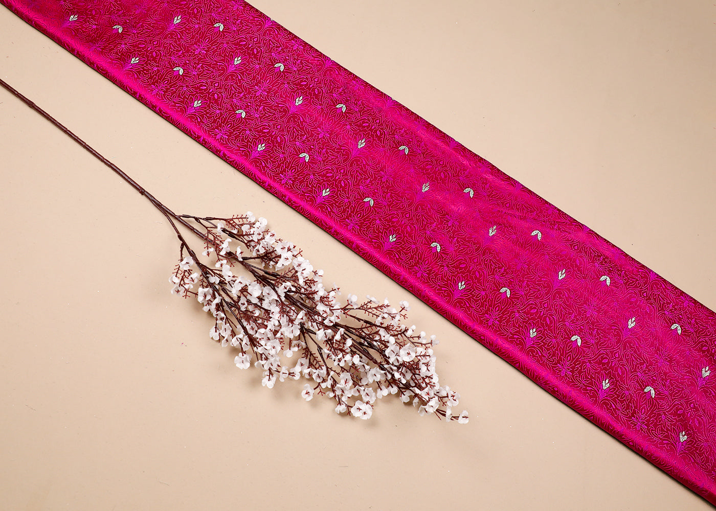 Pink Banarasi Brocade Fabric With All Over Thread And Zari Handloom 19060