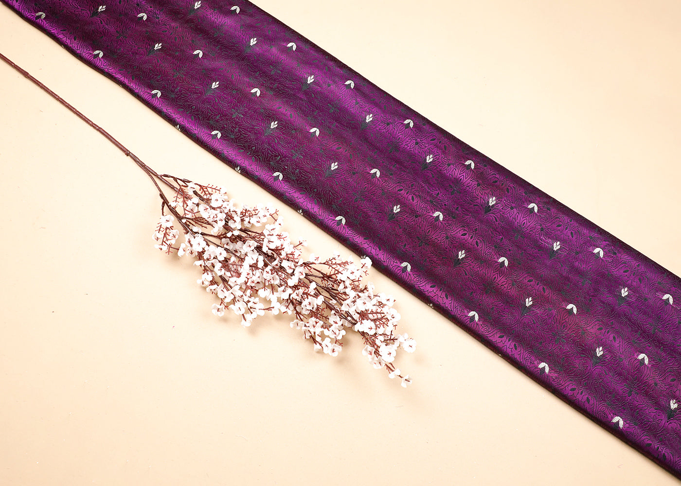 Purple Banarasi Brocade Fabric With All Over Thread And Zari Handloom 19061
