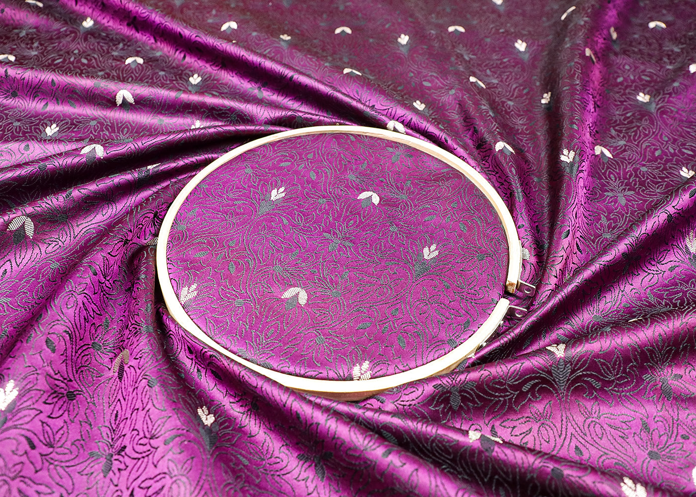 Purple Banarasi Brocade Fabric With All Over Thread And Zari Handloom 19061