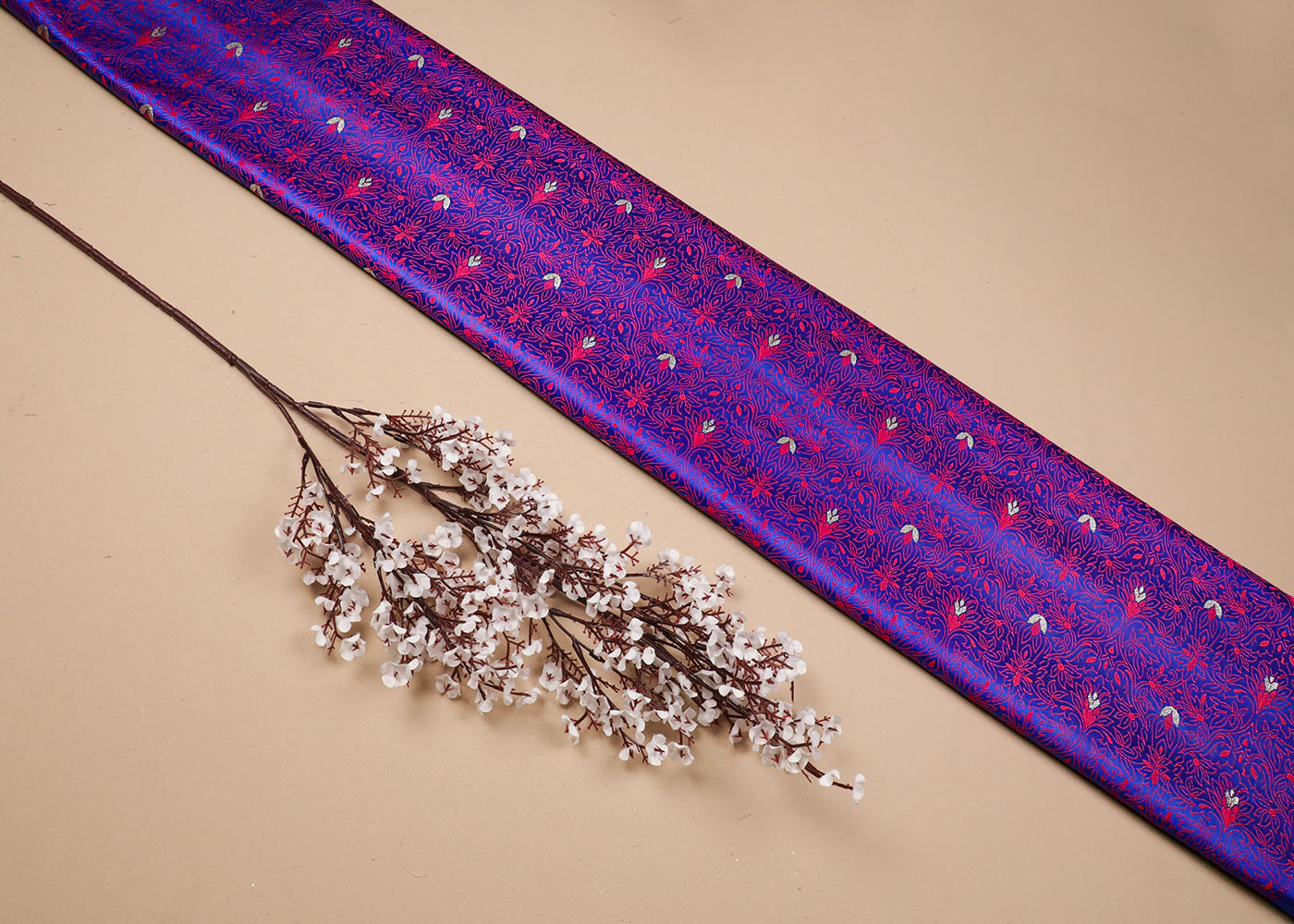 Royal Blue Banarasi Brocade Fabric With All Over Thread And Zari Handloom 19062