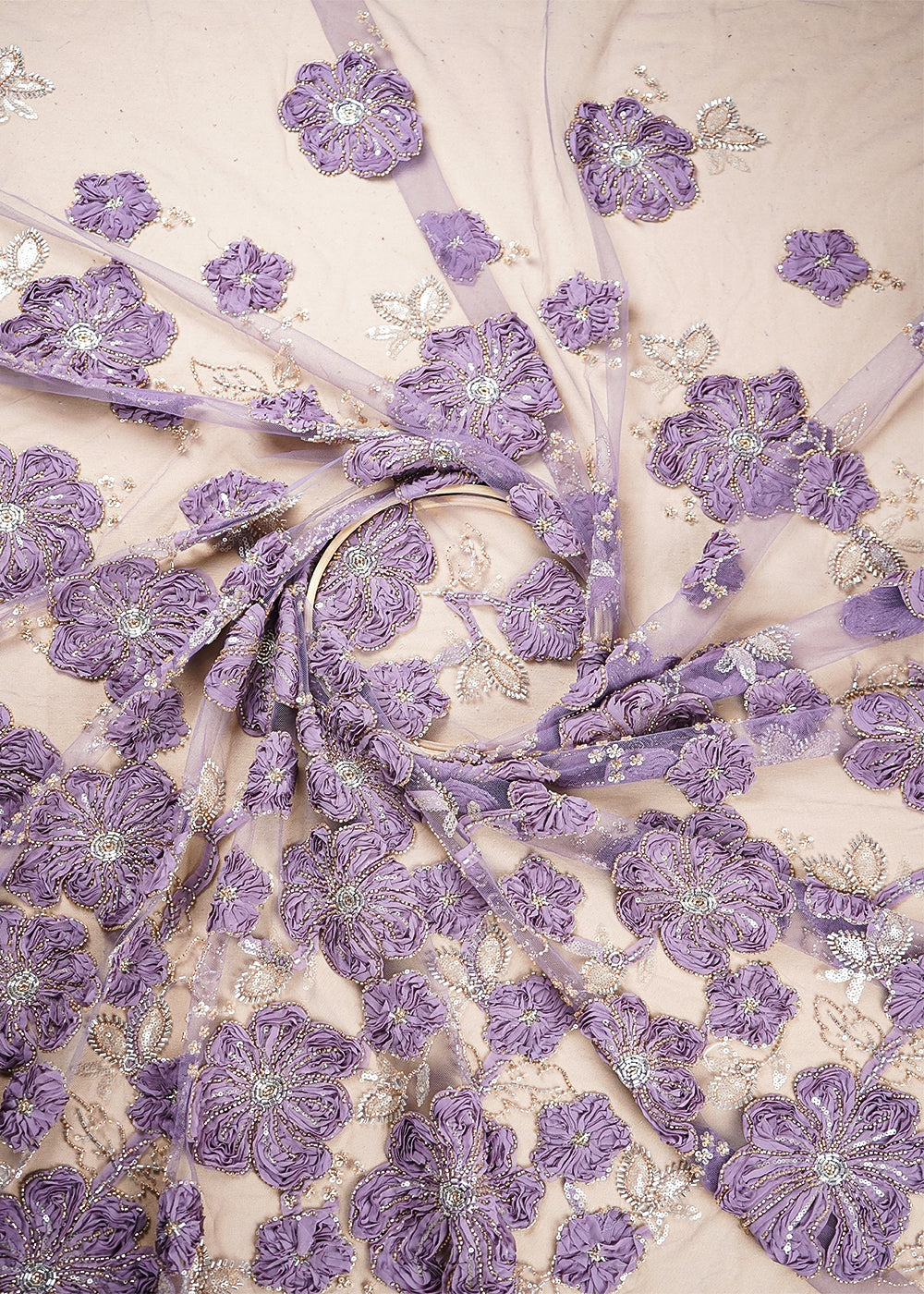 Purple Net Fabric With All Over Applique, Bead And Sequins Work 19067