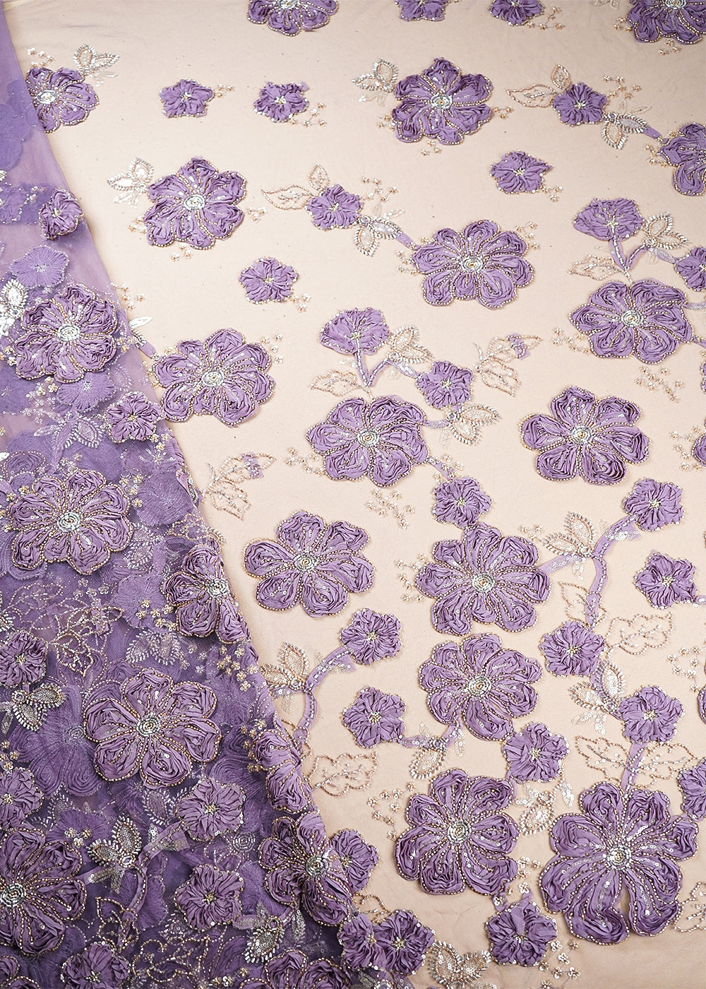 Purple Net Fabric With All Over Applique, Bead And Sequins Work 19067