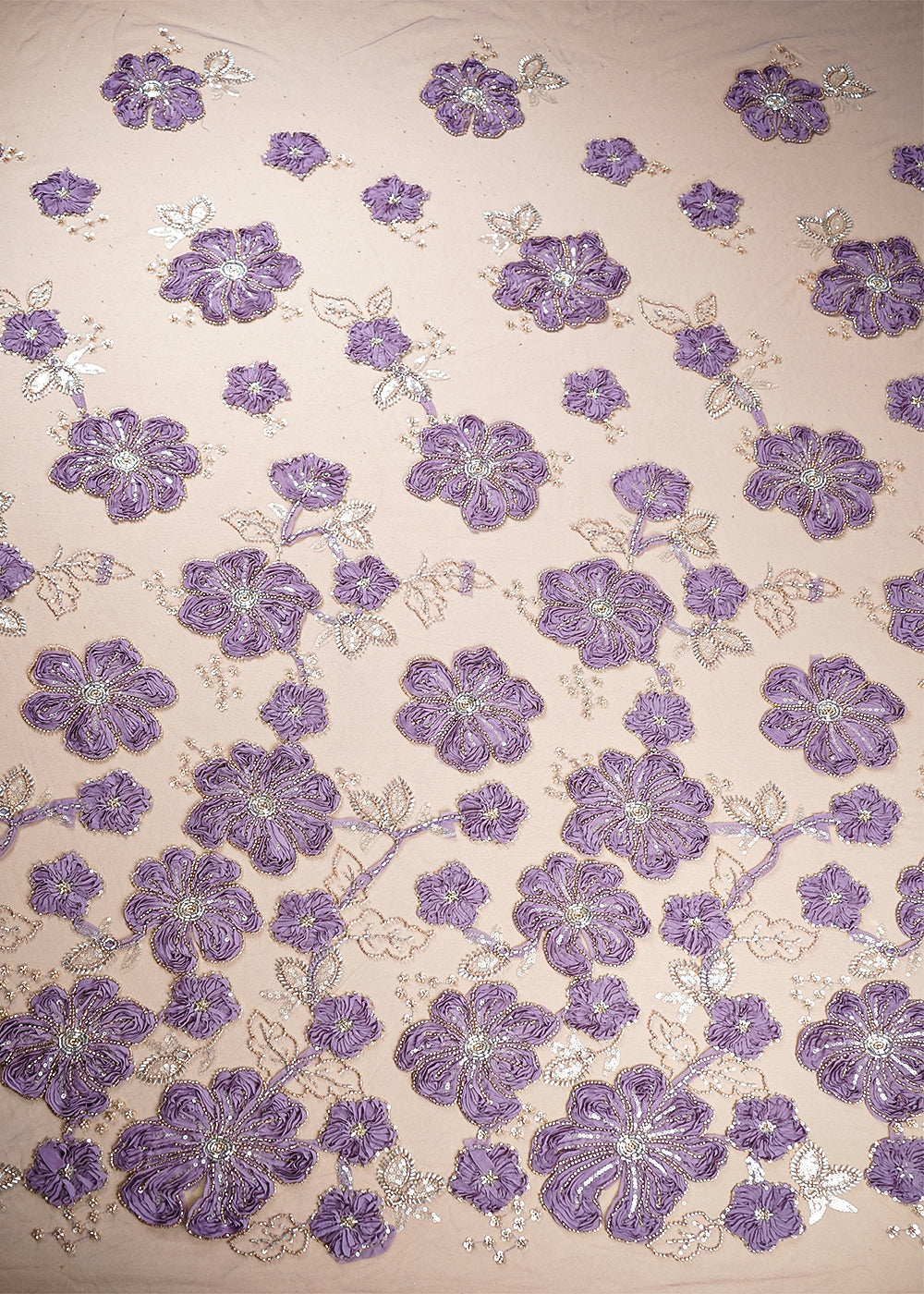Purple Net Fabric With All Over Applique, Bead And Sequins Work 19067