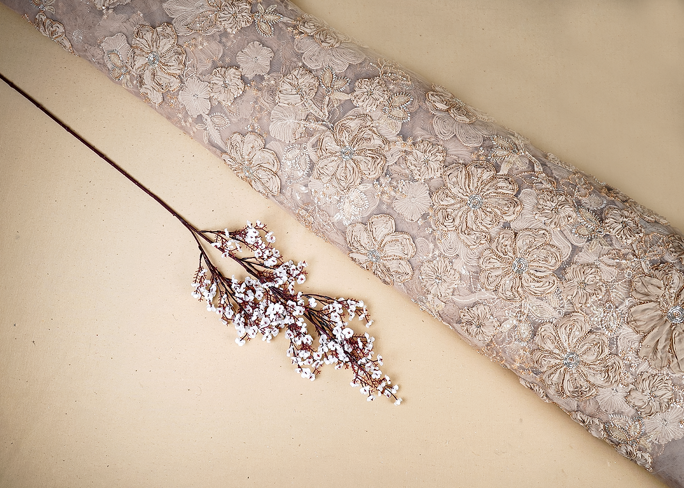 Chiku Net Fabric With All Over Applique, Bead And Sequins Work 19068