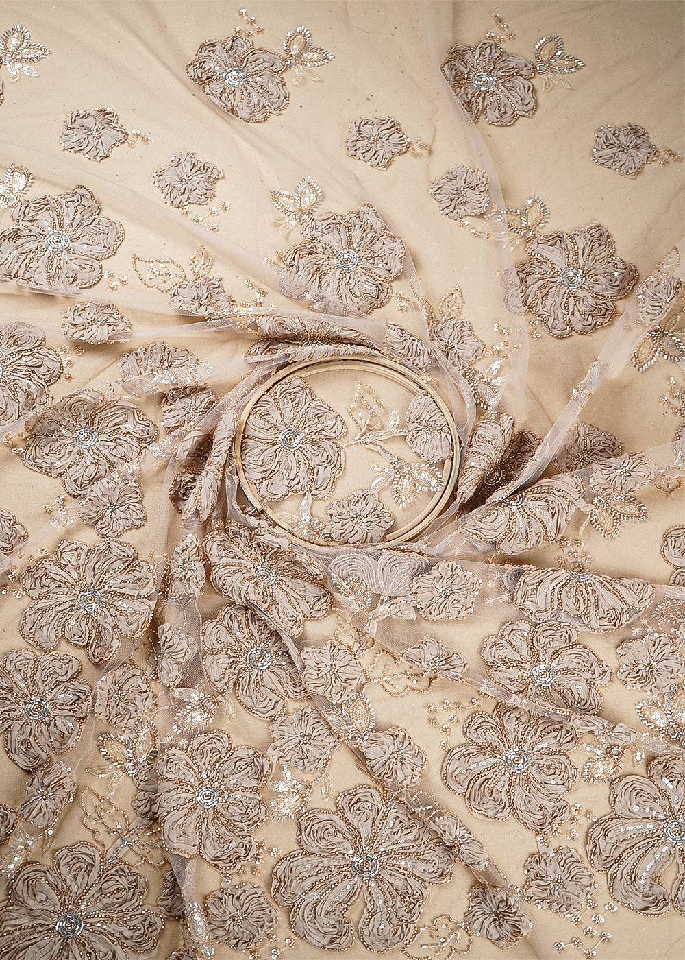 Chiku Net Fabric With All Over Applique, Bead And Sequins Work 19068