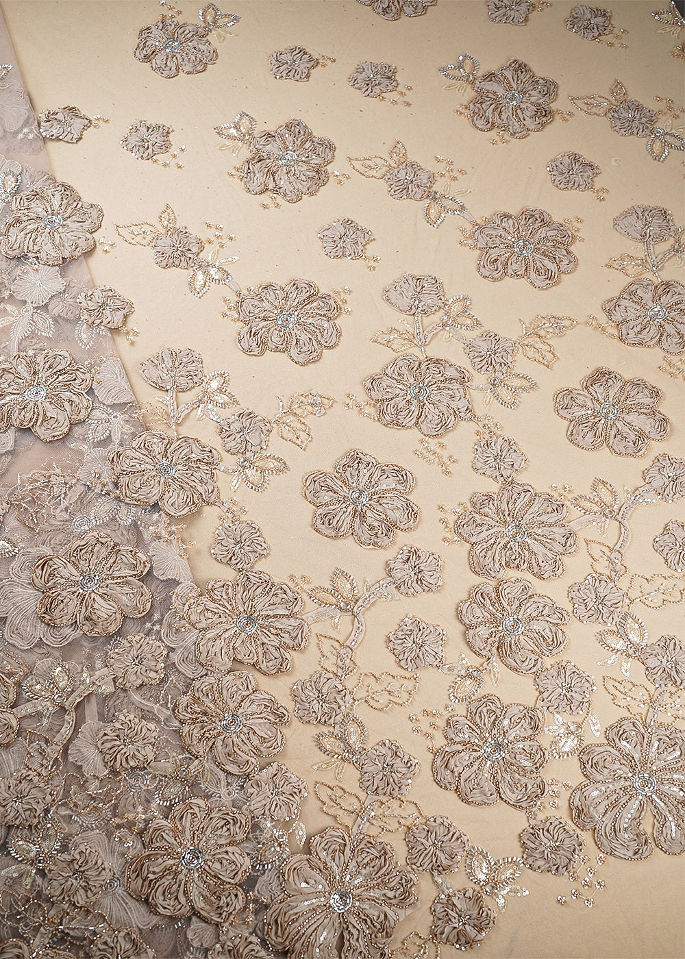 Chiku Net Fabric With All Over Applique, Bead And Sequins Work 19068