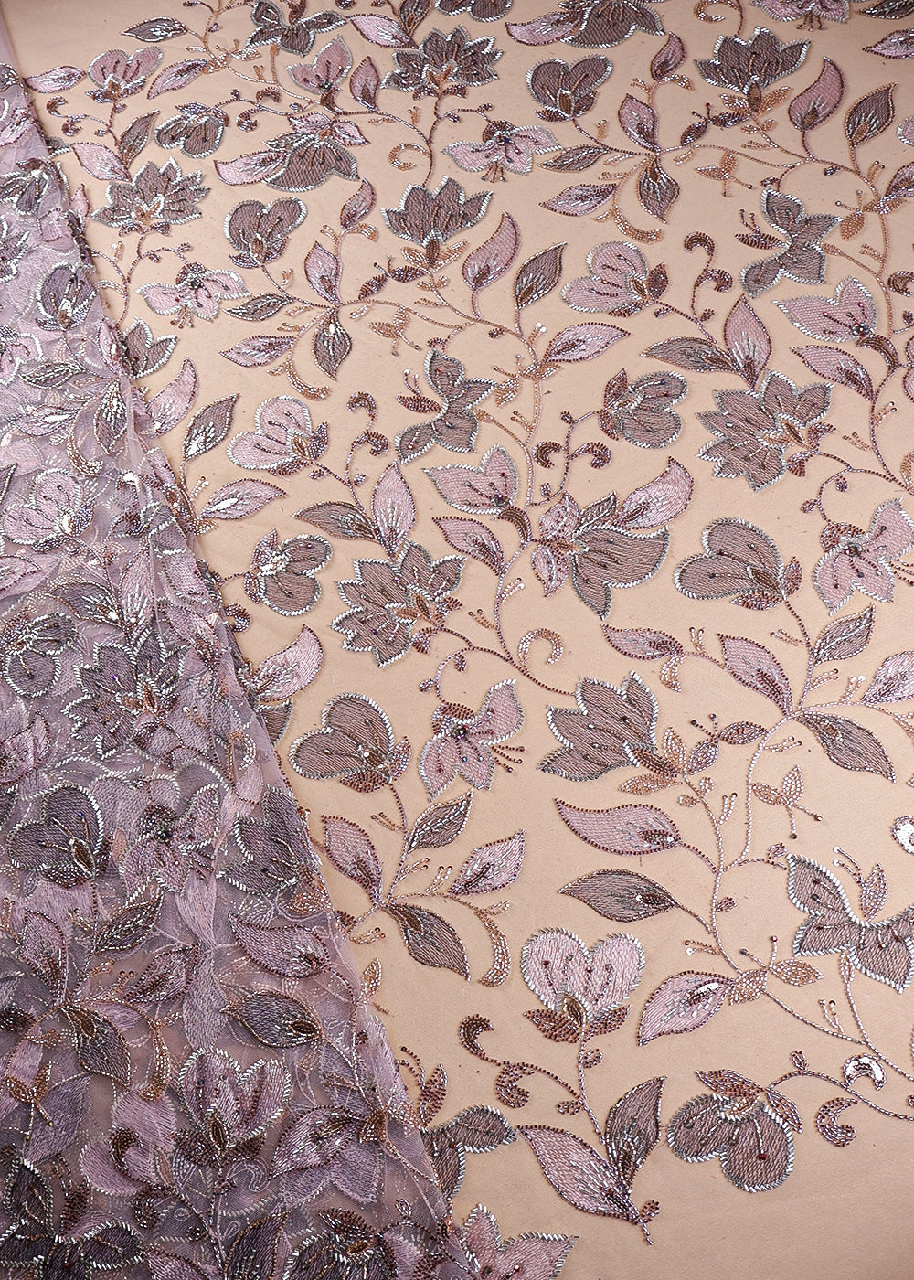 Onion Imported Net Fabric With All Over Thread, Bead And Katdana Work 19075
