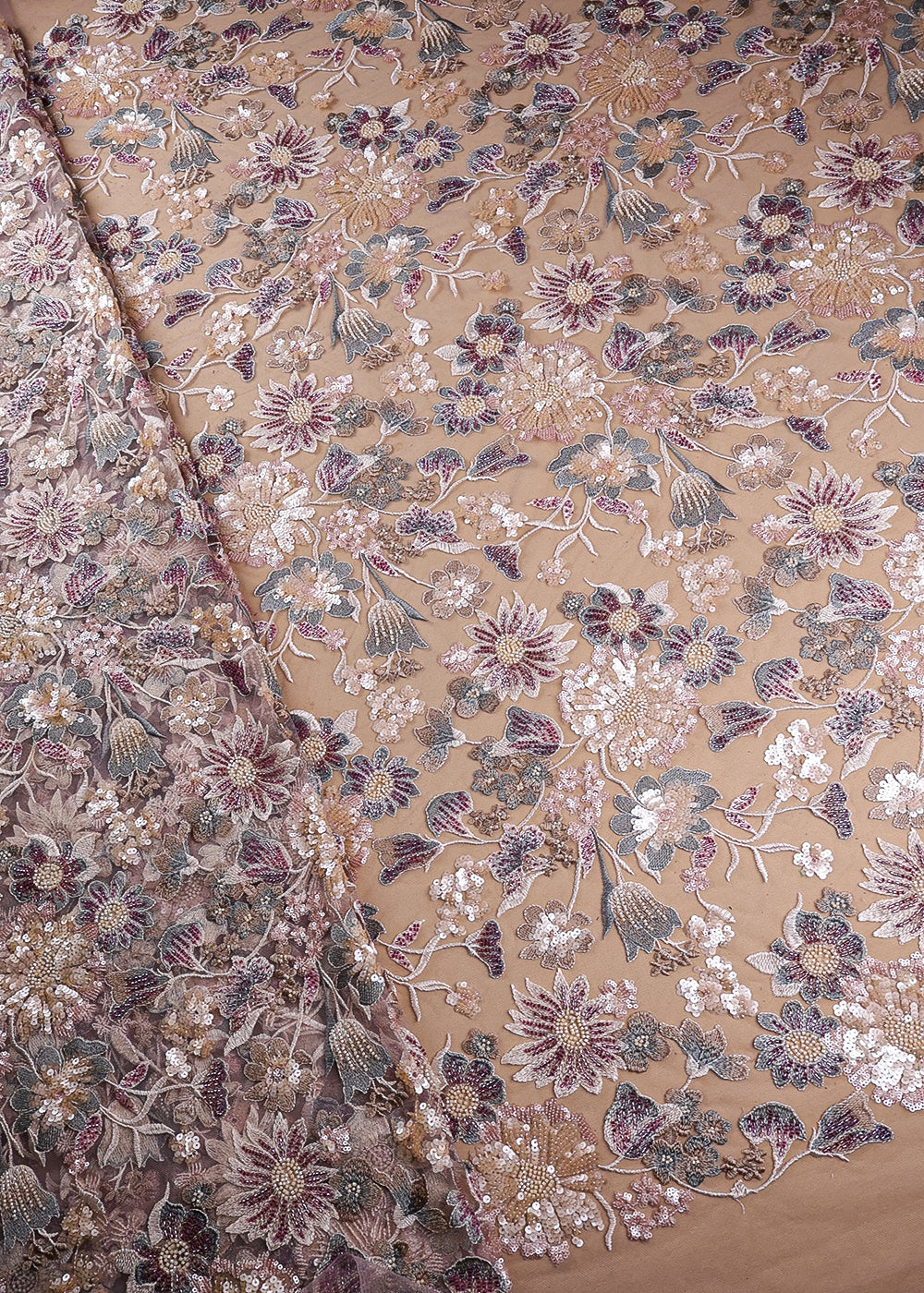 Onion Imported Net Fabric With All Over Sequins And Bead Work 19077