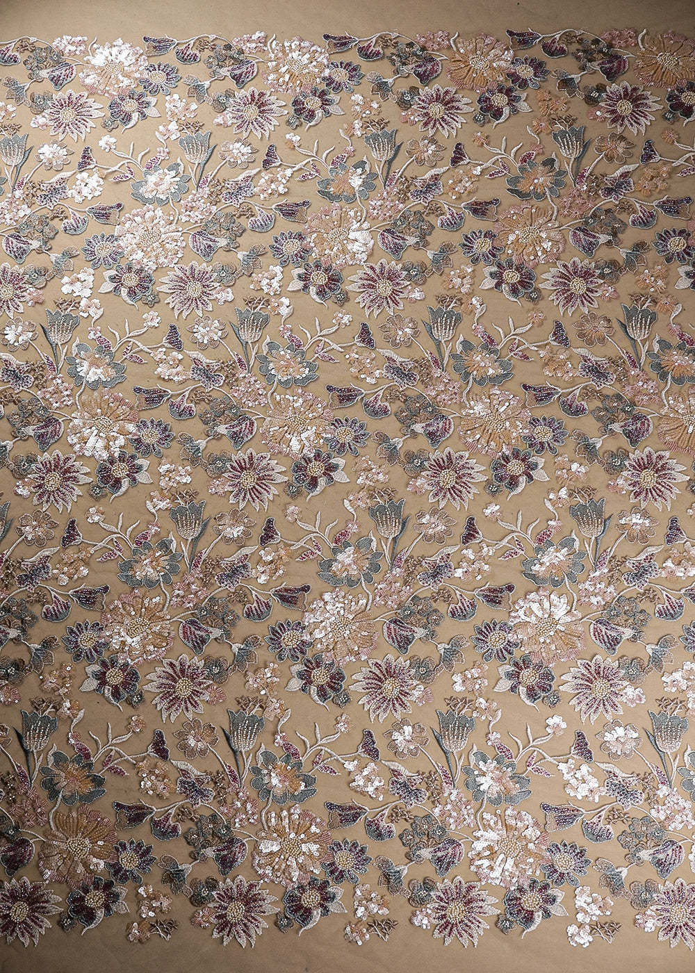 Sea Green Imported Net Fabric With All Over Sequins And Bead Work 19078