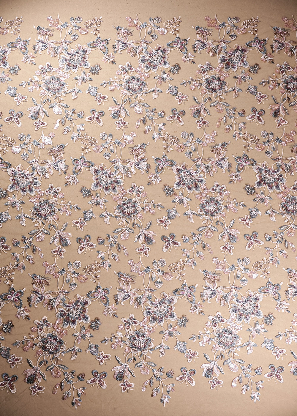 Cream Imported Net Fabric With All Over Sequins And Bead Work 19079
