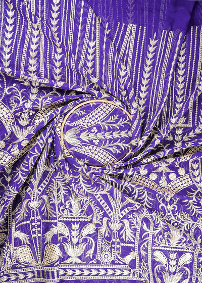 Purple Georgette Fabric With All Over Zari And Sequins Work With One Side Border 19087
