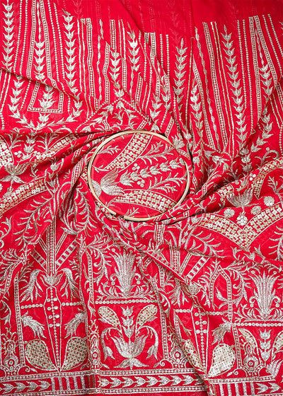 Kareena Kapoor Inspired Edition | Red Embroidered Georgette Unstitched Fabric 19088