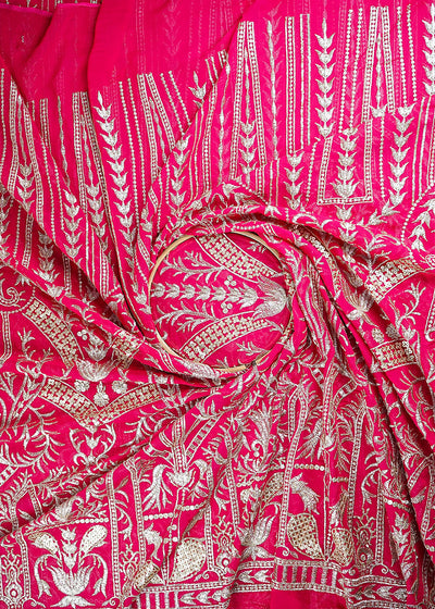 Pink Georgette Fabric With All Over Zari And Sequins Work With One Side Border 19089