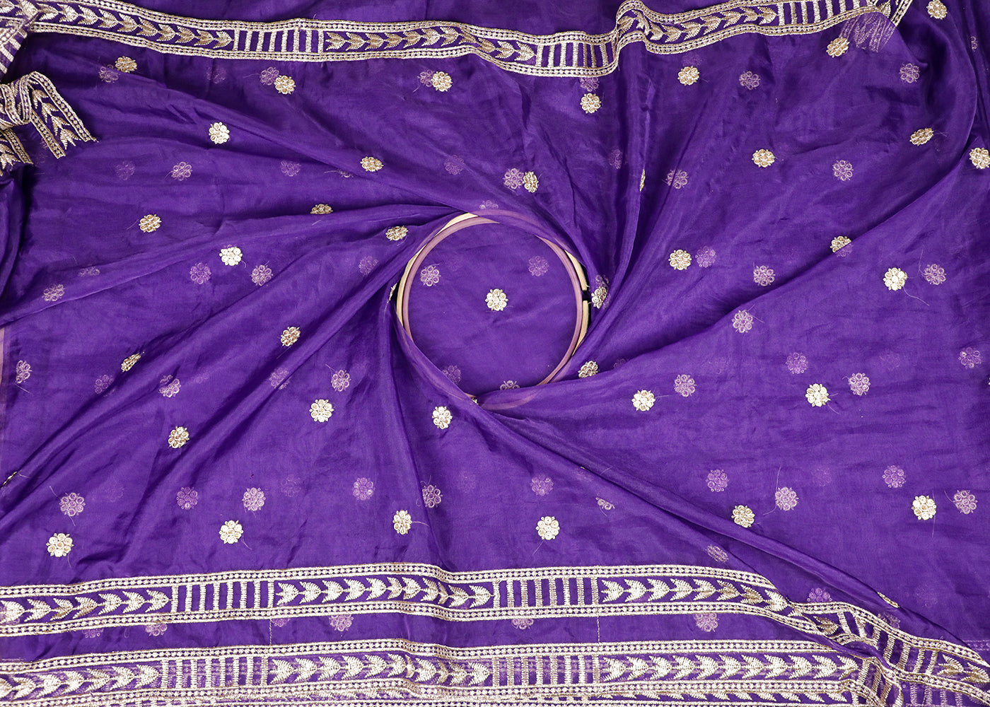Purple Organza Fabric With All Over Zari And Sequins Work With Two Side Border 19092