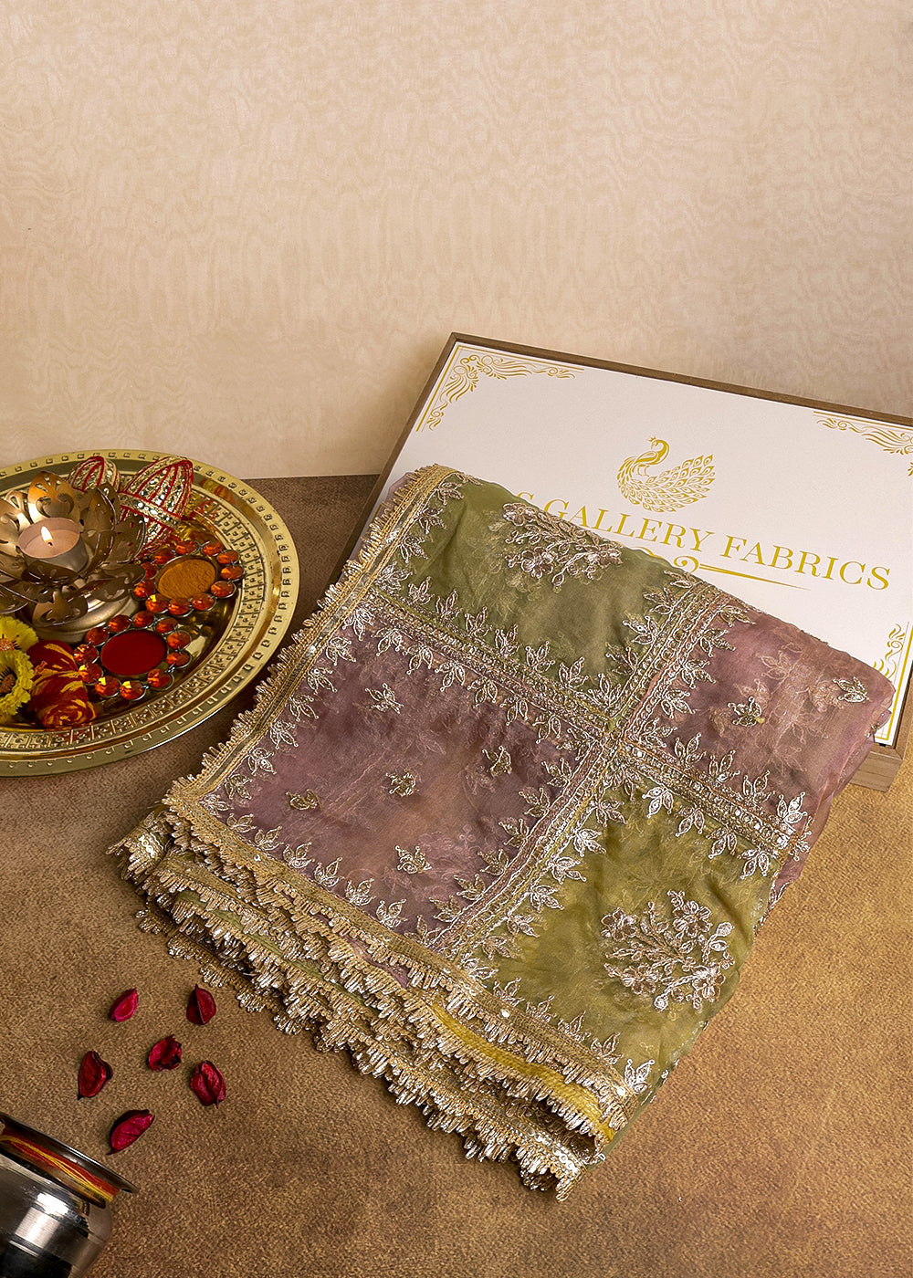 Multi Colour Organza Dupatta with Allover Zari and Gota Patti Work 19100
