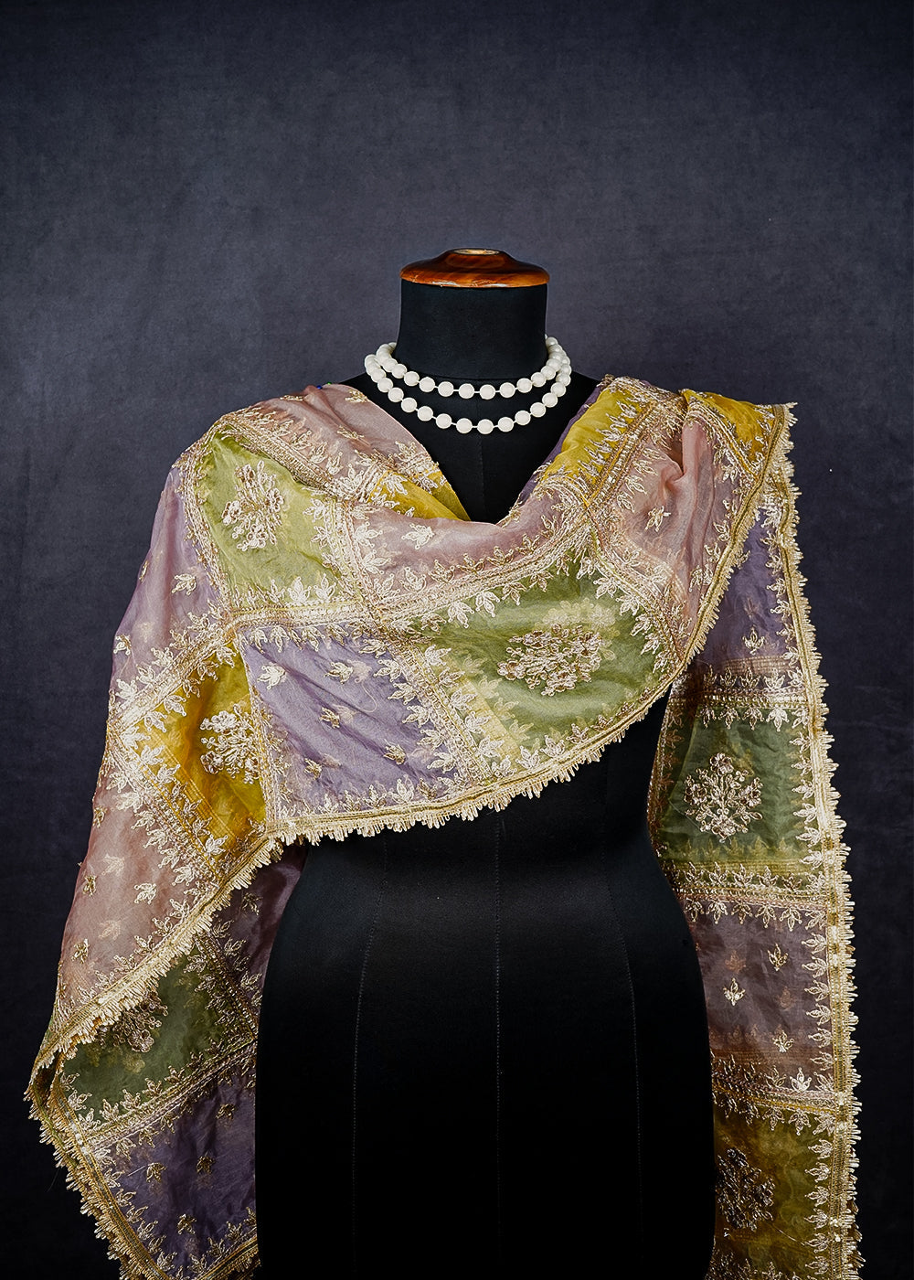 Multi Colour Organza Dupatta with Allover Zari and Gota Patti Work 19100