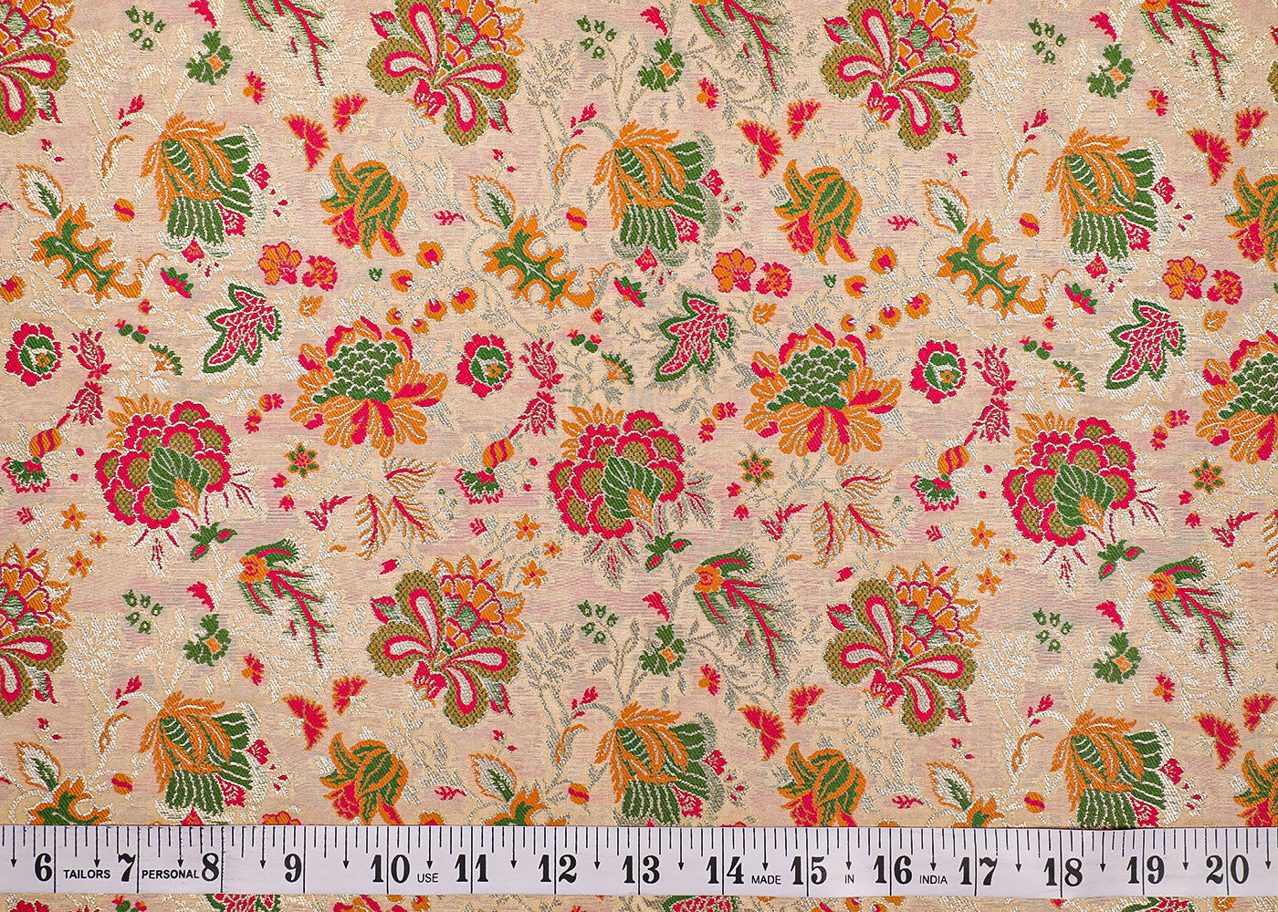 Golden Banarasi Brocade Fabric With All Over Thread And Zari Handloom 19105