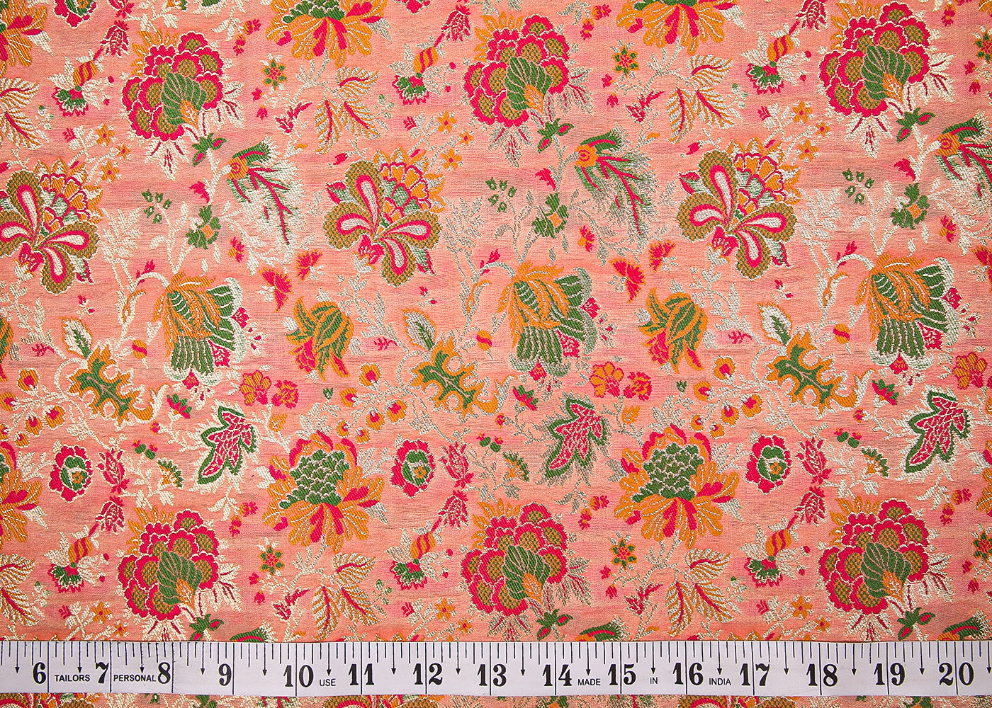 Peach Banarasi Brocade Fabric With All Over Thread And Zari Handloom 19107