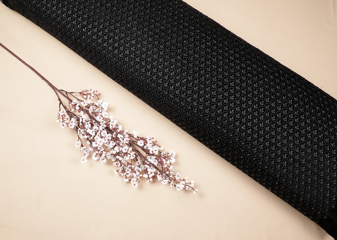 Black Velvet Fabric With All Over Bead And Thread Work 19118
