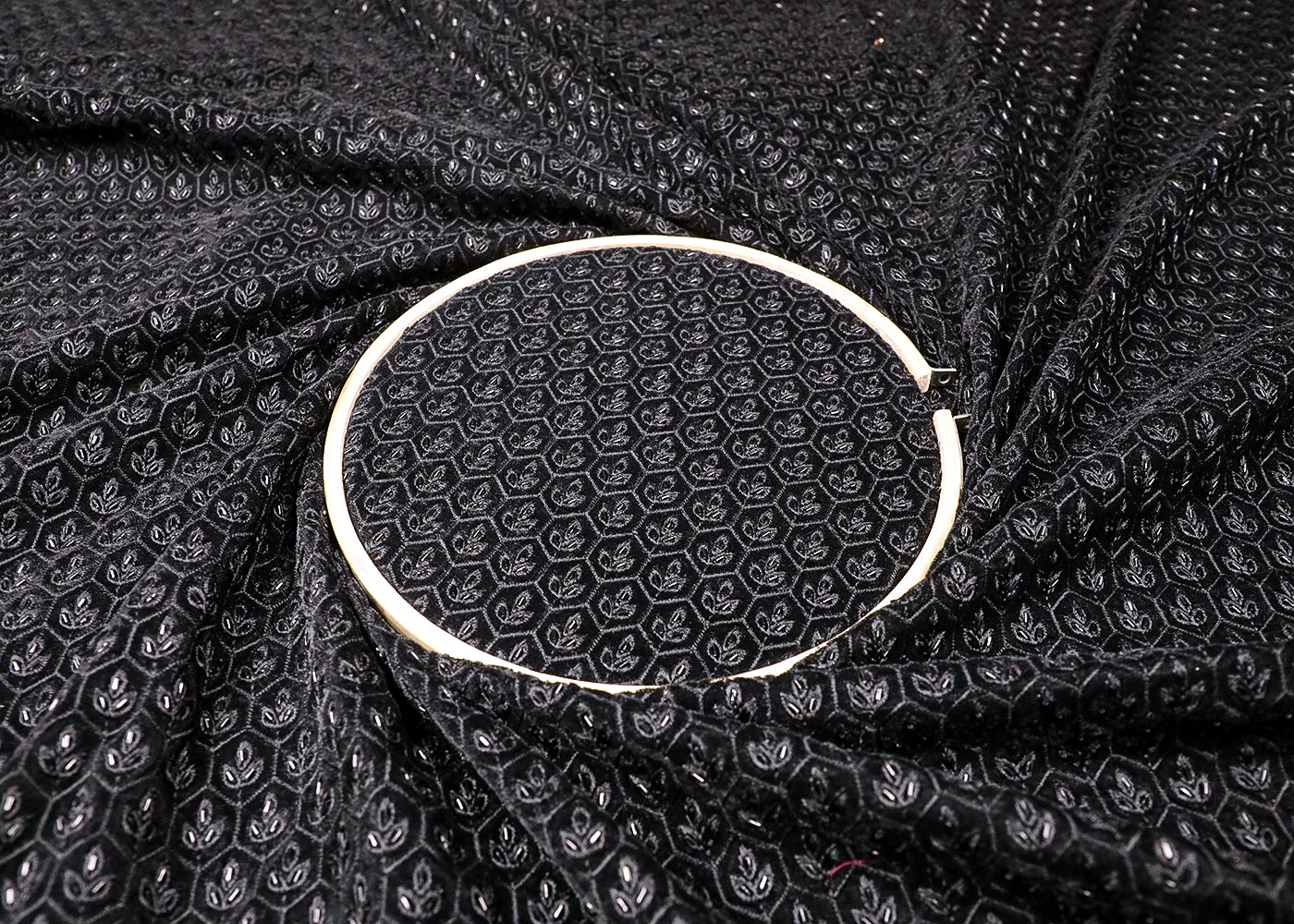 Black Velvet Fabric With All Over Bead And Thread Work 19118