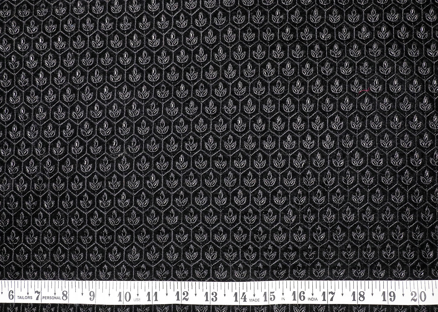 Black Velvet Fabric With All Over Bead And Thread Work 19118