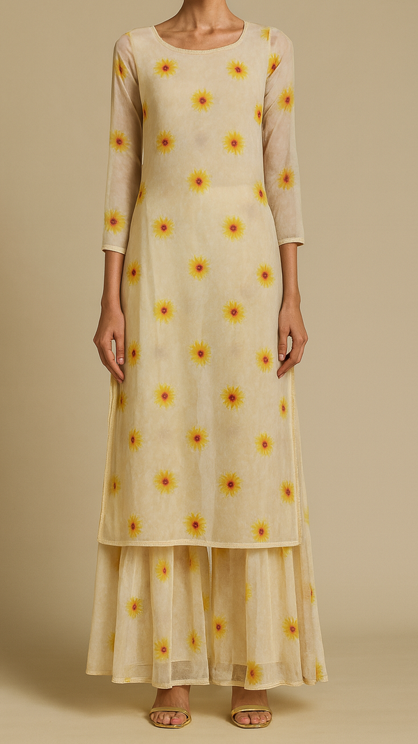 Off White Organza Fabric With All Over Floral Print 19136