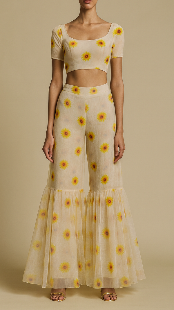 Off White Organza Fabric With All Over Floral Print 19136