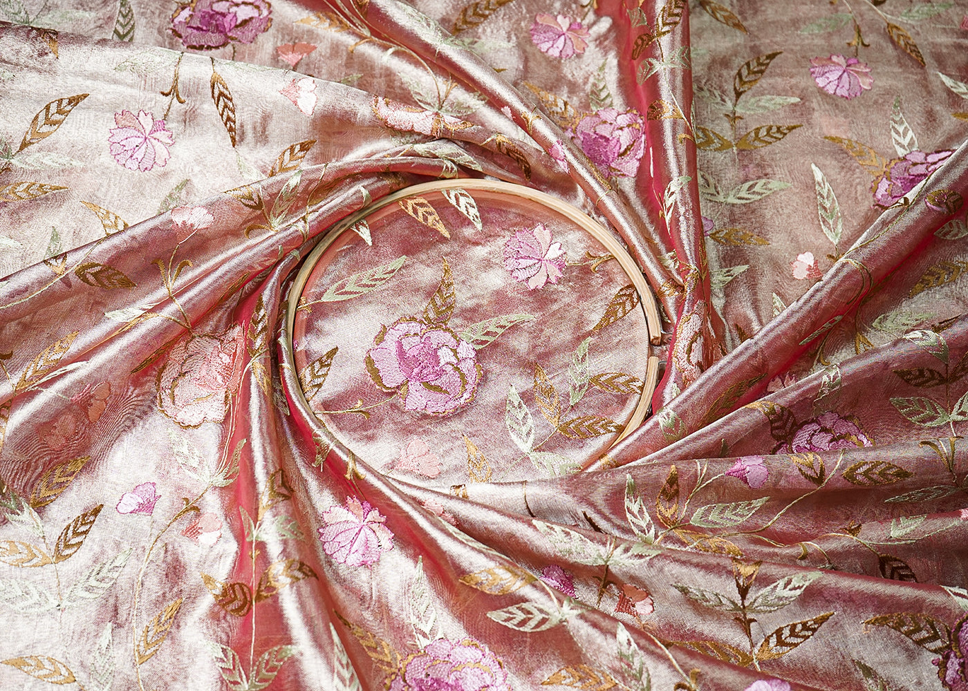 Maroon Organza Fabric With All Over Thread Work 19139