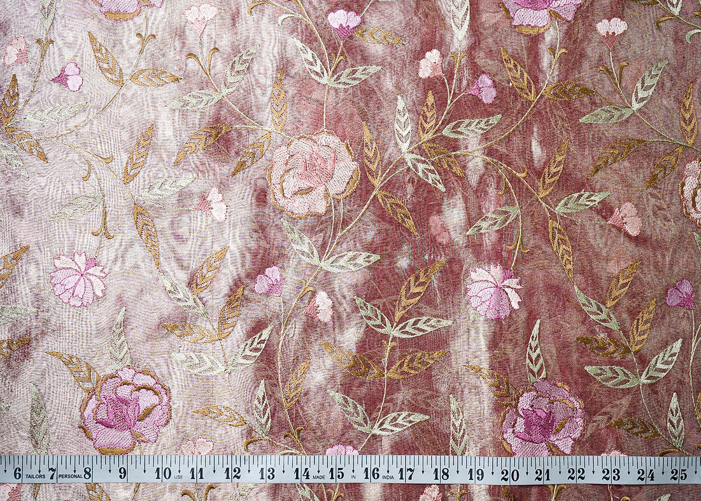 Maroon Organza Fabric With All Over Thread Work 19139