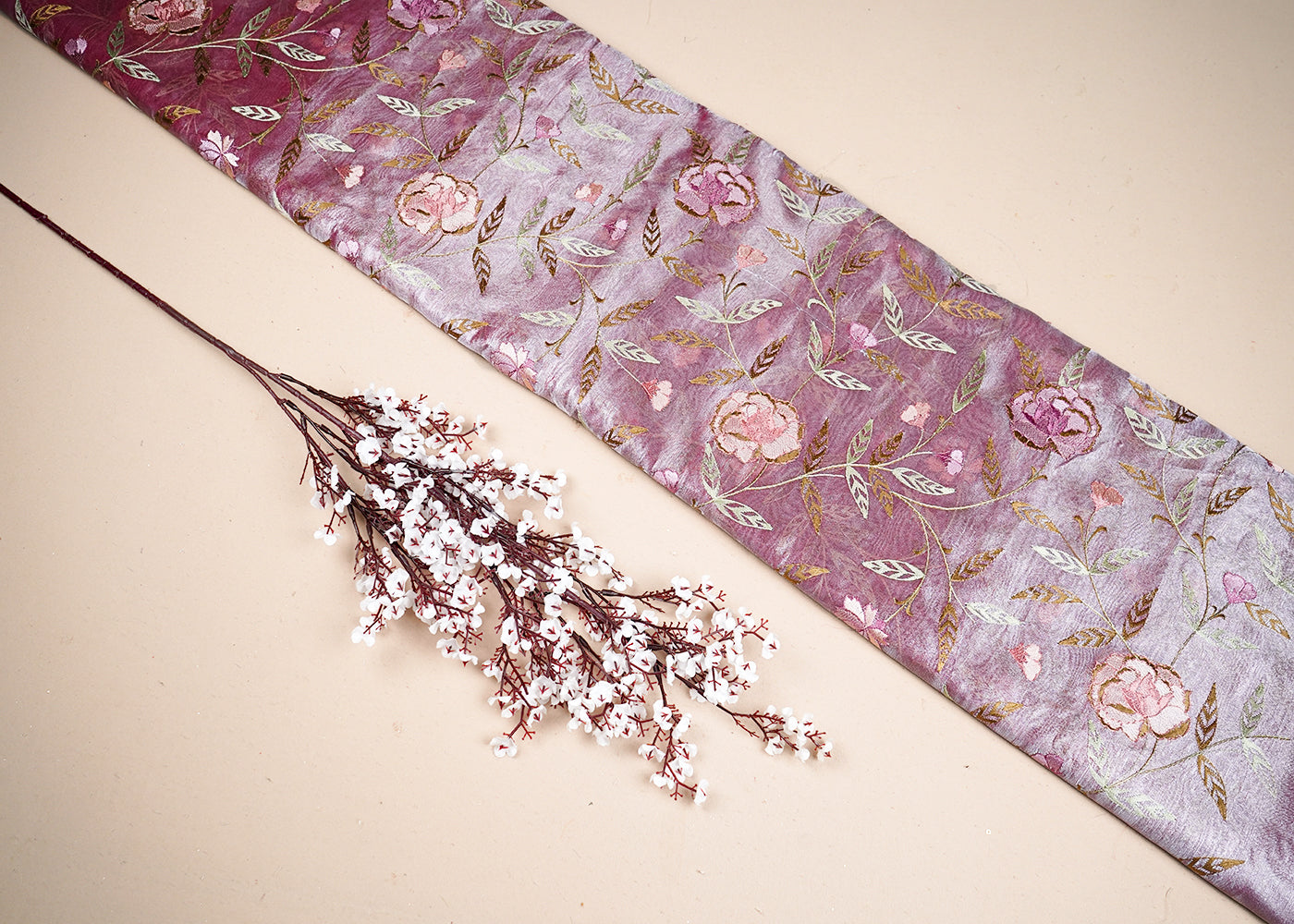 Gajri Organza Fabric With All Over Thread Work 19140
