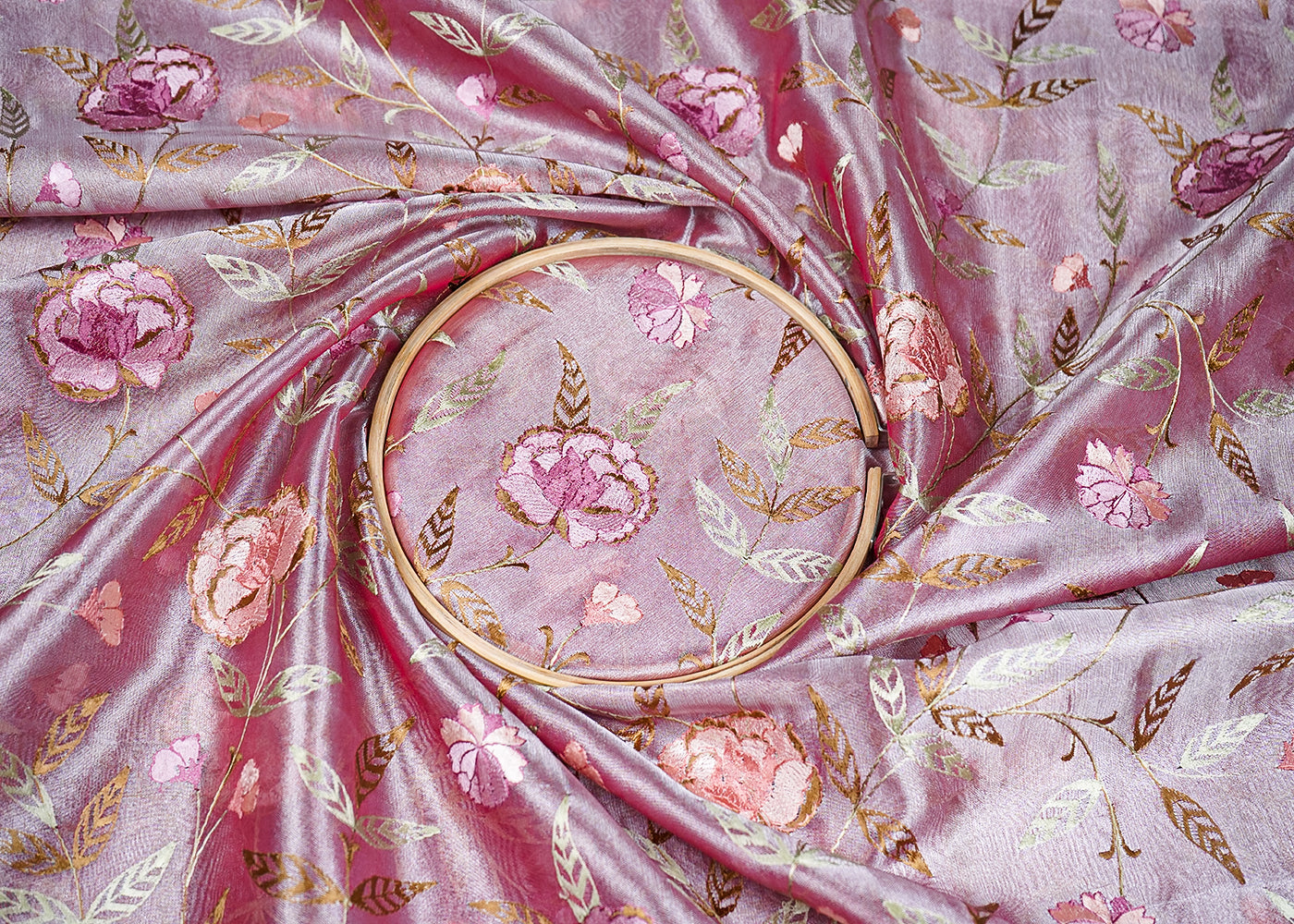 Gajri Organza Fabric With All Over Thread Work 19140