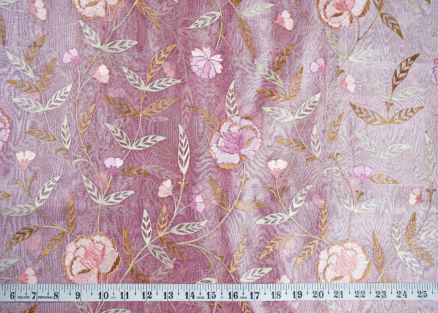 Gajri Organza Fabric With All Over Thread Work 19140