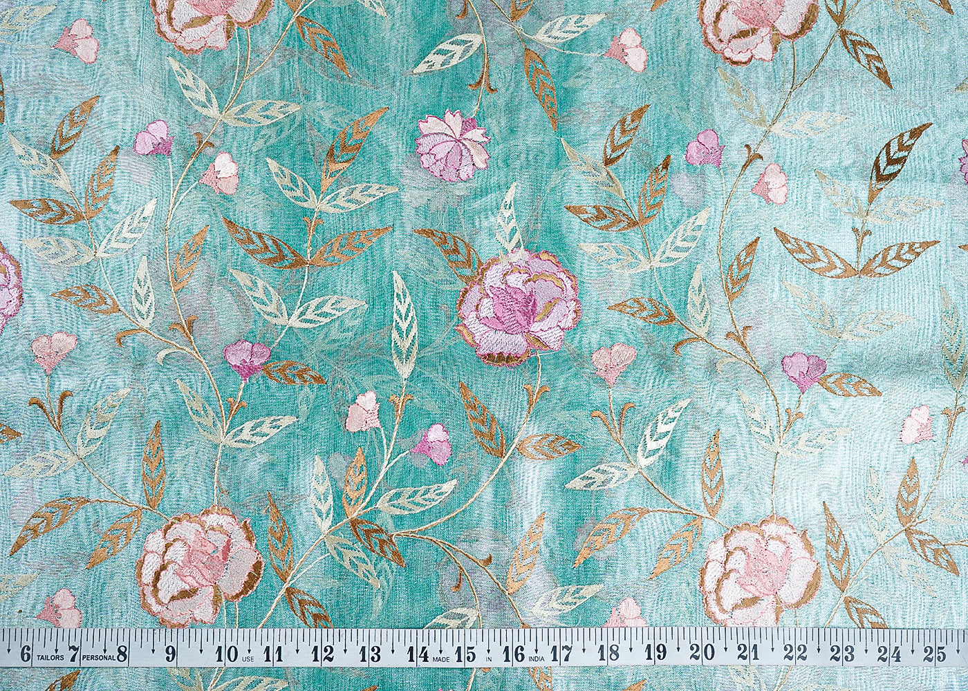 Blue Organza Fabric With All Over Thread Work 19141