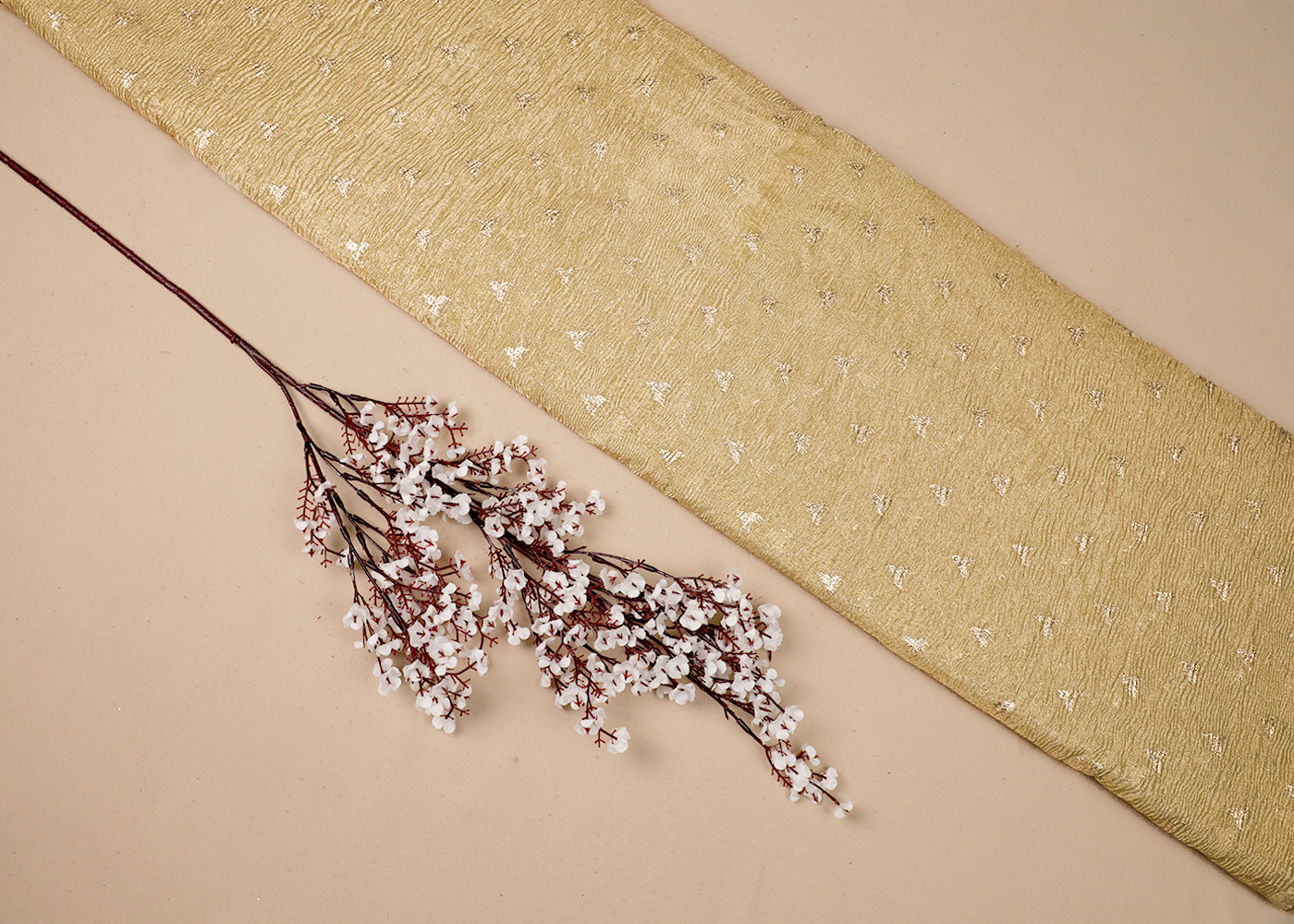 Light Gold Tissue Fabric With All Over Golden Zari Handloom 19149