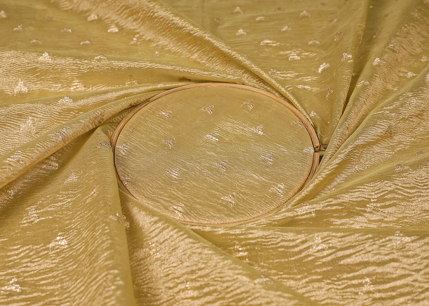 Light Gold Tissue Fabric With All Over Golden Zari Handloom 19149