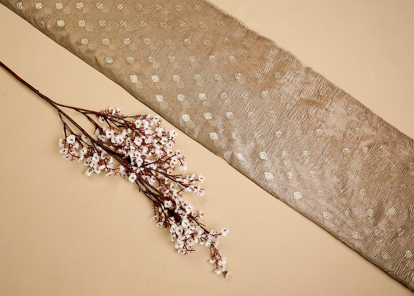 Gold Tissue Fabric With All Over Golden Zari Handloom 19150