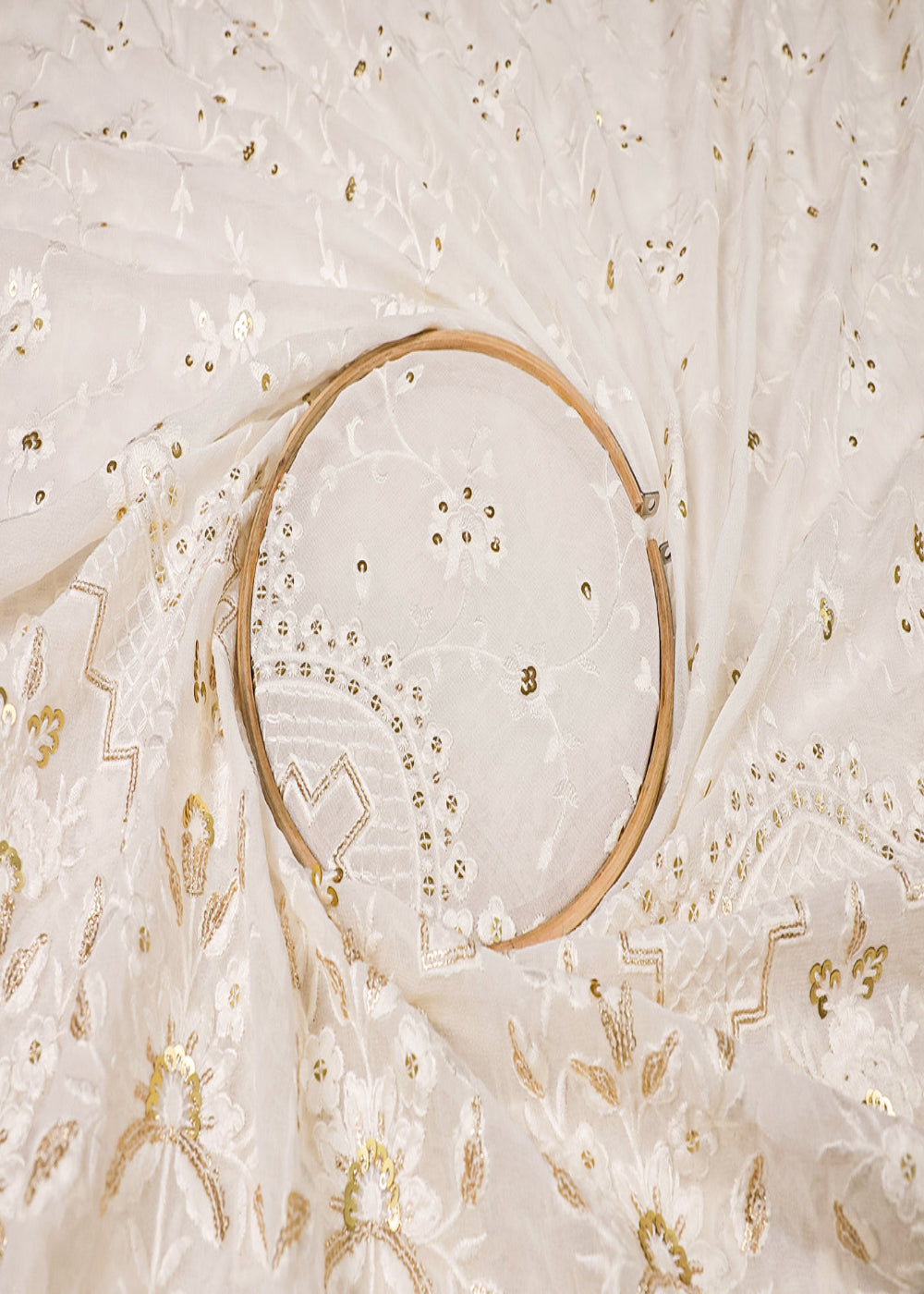 White-Dyeable-Georgette-Fabric-With-All-Over-Thread-And-Sequins-Work-With-One-Side-Border-19156-close-view