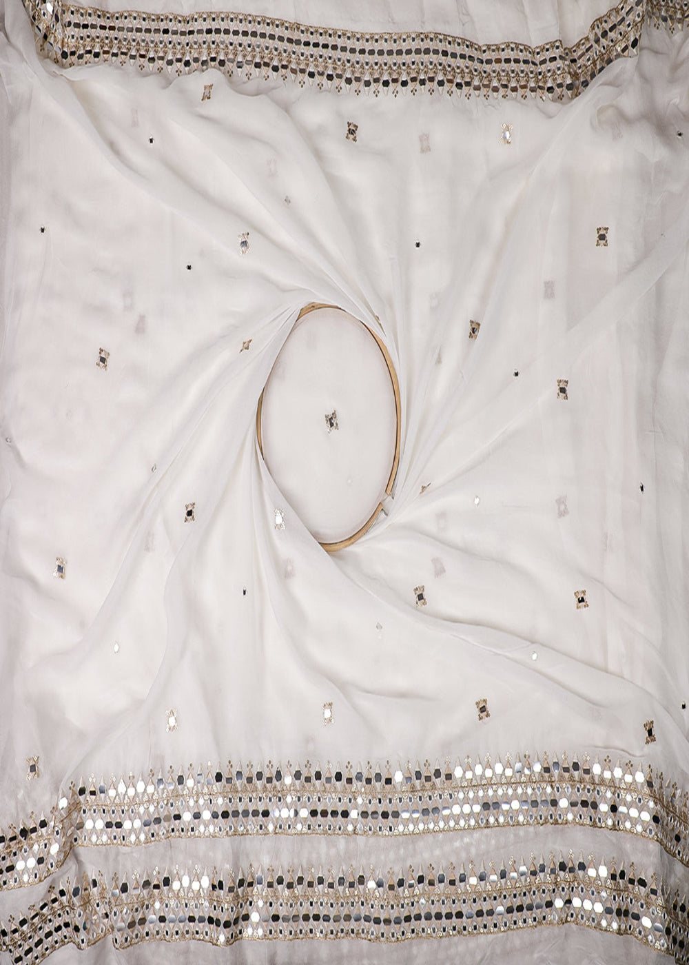 White-Dyeable-Georgette-Dupatta-Fabric-With-All-Over-Thread,-Faux-Mirror-And-Sequins-Work-With-Two-Side-Border-19159-close-view