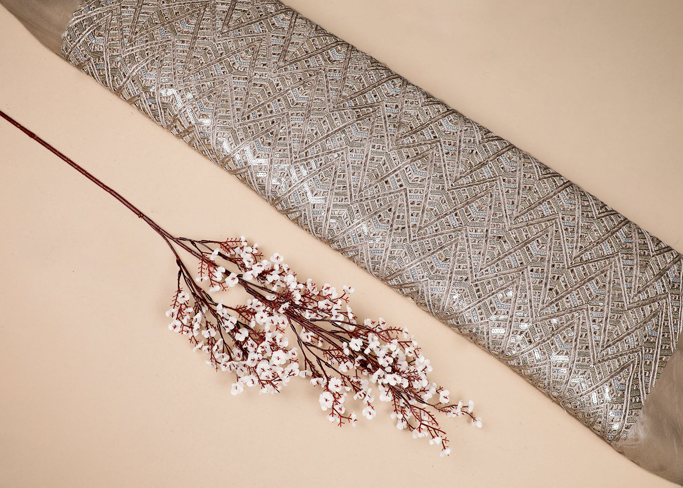Chiku Net Fabric With All Over Thread And Sequins Work 19165