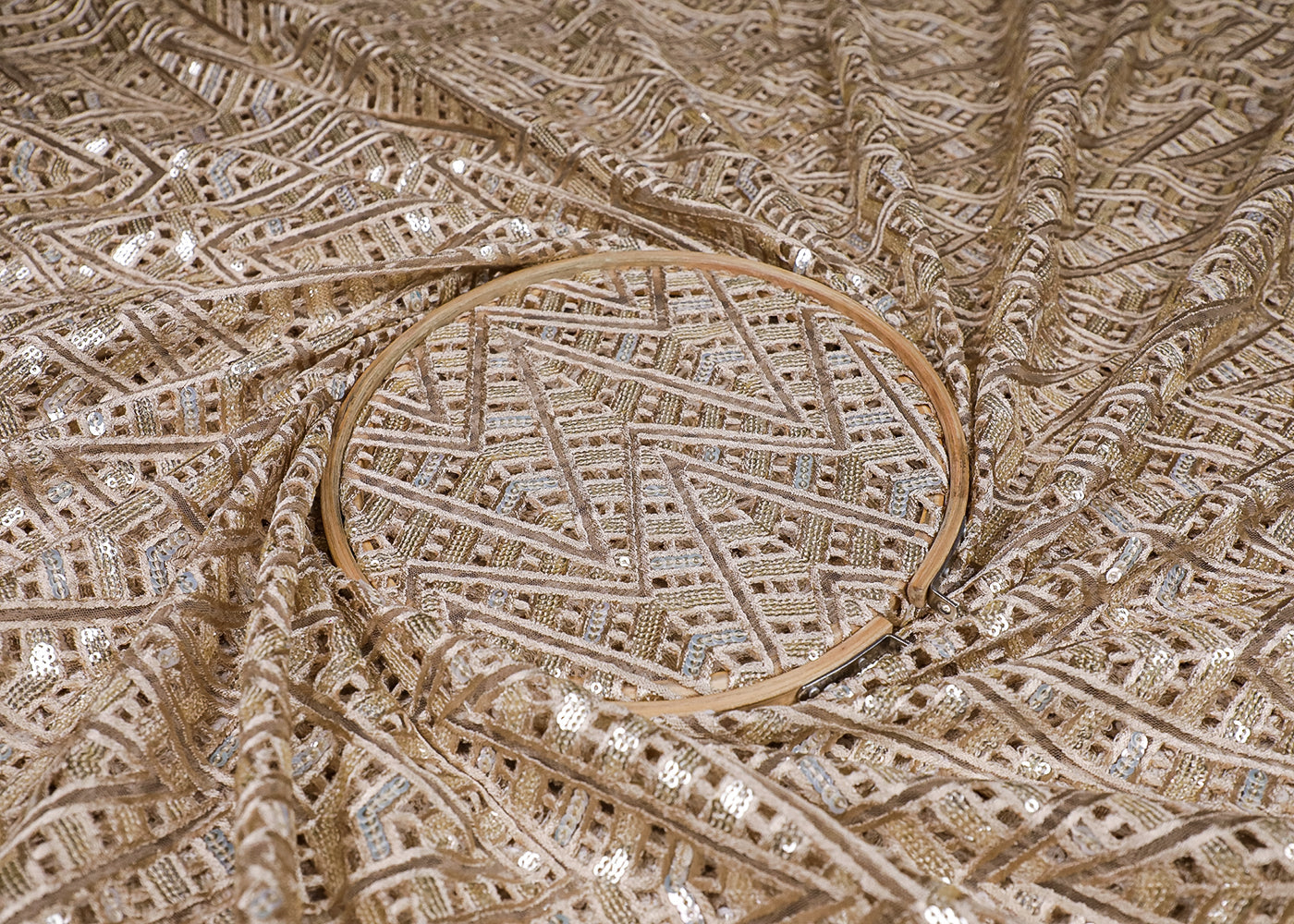 Chiku Net Fabric With All Over Thread And Sequins Work 19165