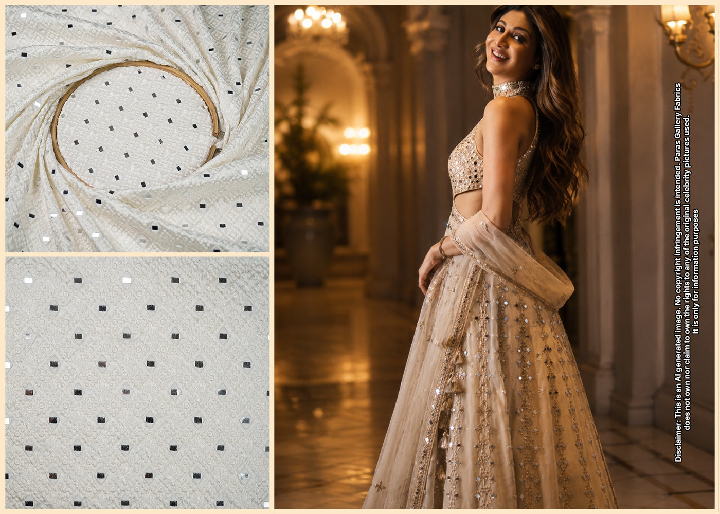 Shilpa Shetty Inspired Edition | White Embroidered Silk Unstitched Fabric 19167
