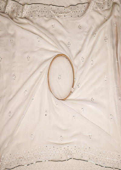 White Dyeable Georgette Dupatta Fabric With All Over Thread And Sequins Work With Two Side Border 19180