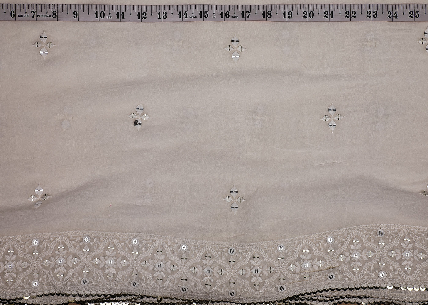 White Georgette Fabric With All Over Thread And Sequins Work With Two Side Border 19180