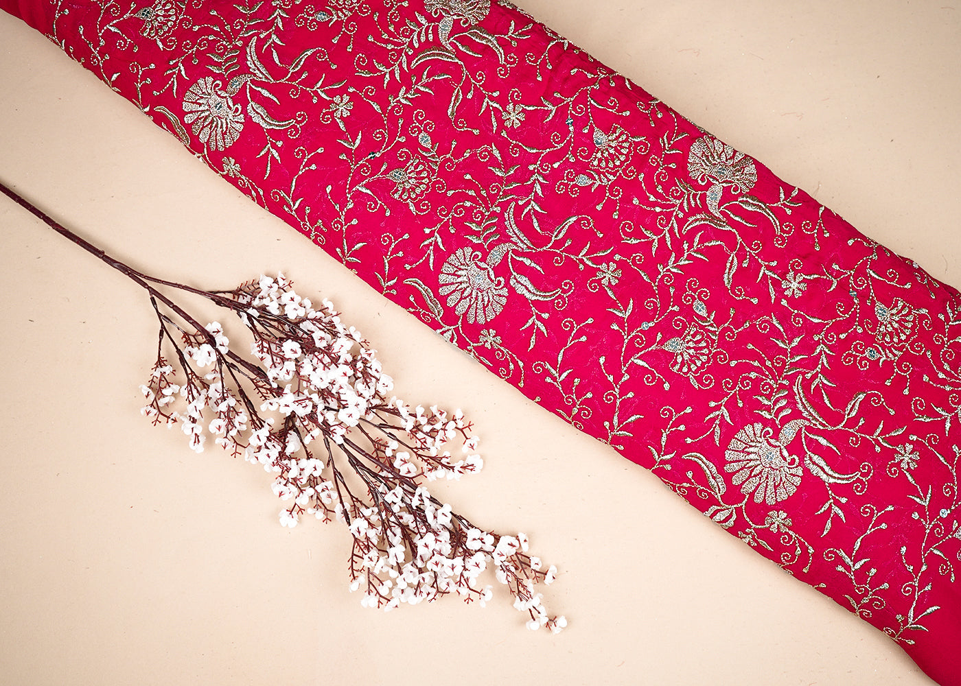Rani Pink Georgette Fabric With All Over Zari And Sequins Work 19191