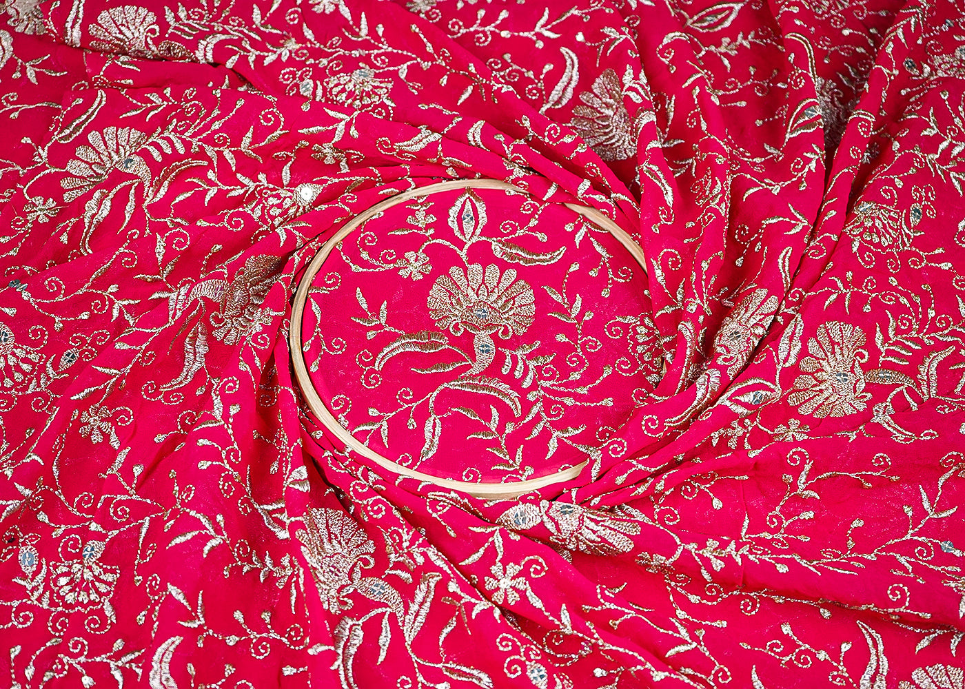 Rani Pink Georgette Fabric With All Over Zari And Sequins Work 19191
