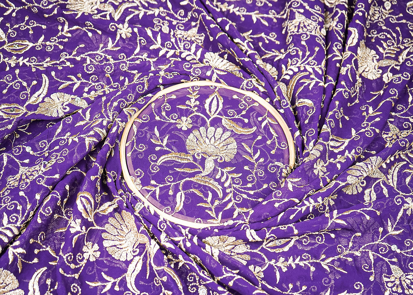 Purple Georgette Fabric With All Over Zari And Sequins Work 19192